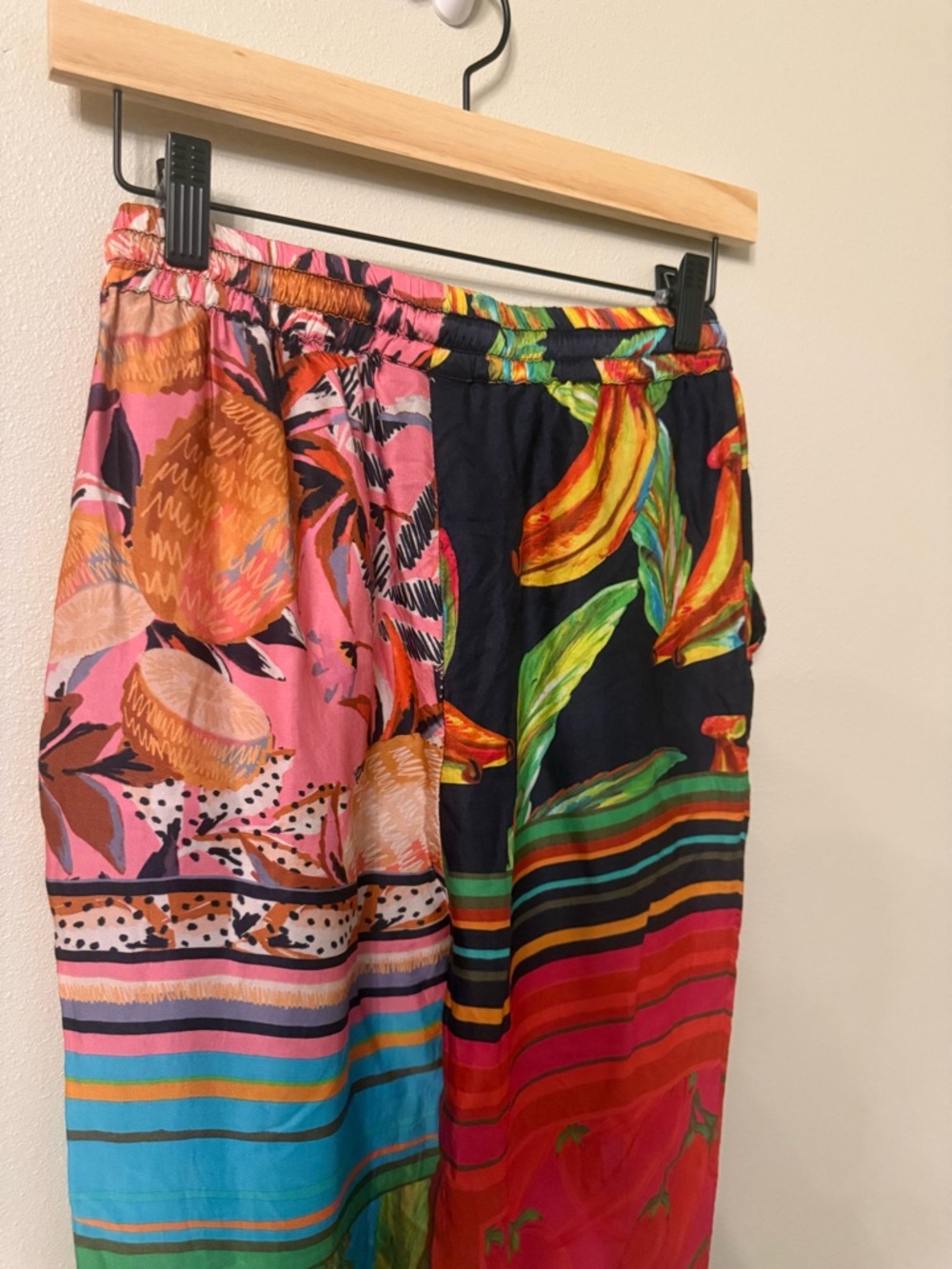 Farm Rio Resort Pants Mixed Scarf Print tropical Tassel Tie High Rise Size S - Picture 8 of 11
